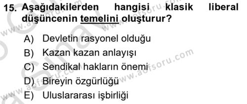 Uluslararası İlişkiler Kuramları 1 Dersi 2024 - 2025 Yılı (Vize) Ara Sınavı 15. Soru