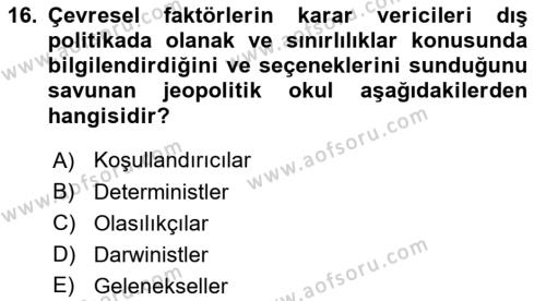 Uluslararası İlişkiler Kuramları 1 Dersi 2024 - 2025 Yılı (Vize) Ara Sınavı 16. Soru