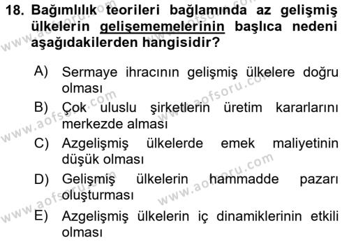 Uluslararası İlişkiler Kuramları 1 Dersi 2024 - 2025 Yılı (Vize) Ara Sınavı 18. Soru