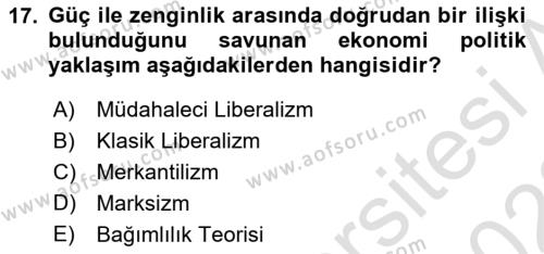 Uluslararası İlişkiler Kuramları 2 Dersi 2021 - 2022 Yılı Yaz Okulu Sınavı 17. Soru