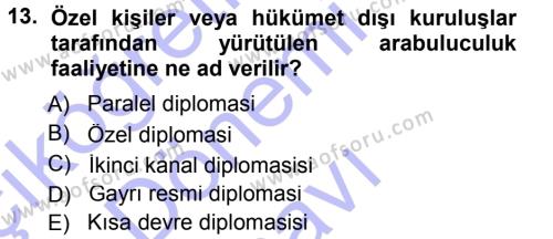 Diplomasi Tarihi Dersi 2012 - 2013 Yılı (Final) Dönem Sonu Sınavı 13. Soru