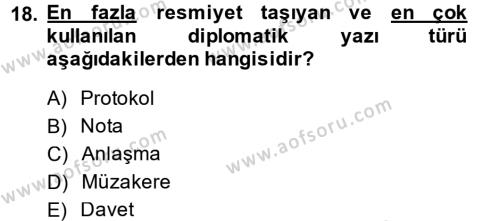 Diplomasi Tarihi Dersi 2014 - 2015 Yılı (Final) Dönem Sonu Sınavı 18. Soru