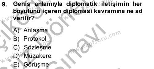 Diplomasi Tarihi Dersi 2014 - 2015 Yılı (Final) Dönem Sonu Sınavı 9. Soru