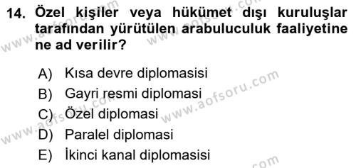 Diplomasi Tarihi Dersi 2015 - 2016 Yılı (Vize) Ara Sınavı 14. Soru