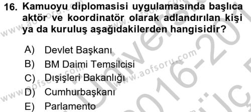 Diplomasi Tarihi Dersi 2016 - 2017 Yılı 3 Ders Sınavı 16. Soru