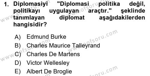 Diplomasi Tarihi Dersi 2016 - 2017 Yılı (Vize) Ara Sınavı 1. Soru