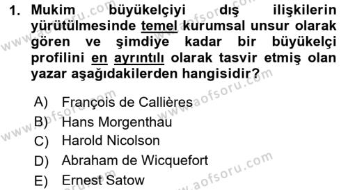 Diplomasi Tarihi Dersi 2021 - 2022 Yılı (Final) Dönem Sonu Sınavı 1. Soru