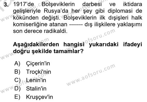 Diplomasi Tarihi Dersi 2021 - 2022 Yılı (Final) Dönem Sonu Sınavı 3. Soru