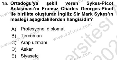 Diplomasi Tarihi Dersi 2022 - 2023 Yılı (Vize) Ara Sınavı 15. Soru