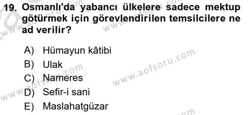 Diplomasi Tarihi Dersi 2022 - 2023 Yılı (Vize) Ara Sınavı 19. Soru