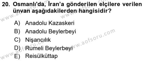 Diplomasi Tarihi Dersi 2022 - 2023 Yılı (Vize) Ara Sınavı 20. Soru