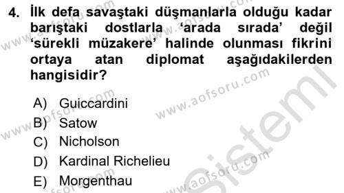 Diplomasi Tarihi Dersi 2022 - 2023 Yılı (Vize) Ara Sınavı 4. Soru