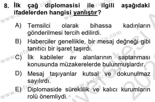 Diplomasi Tarihi Dersi 2022 - 2023 Yılı (Vize) Ara Sınavı 8. Soru