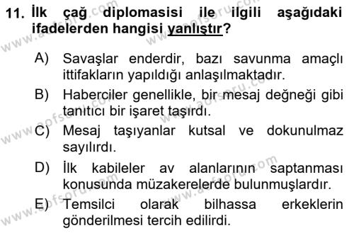 Diplomasi Tarihi Dersi 2022 - 2023 Yılı Yaz Okulu Sınavı 11. Soru