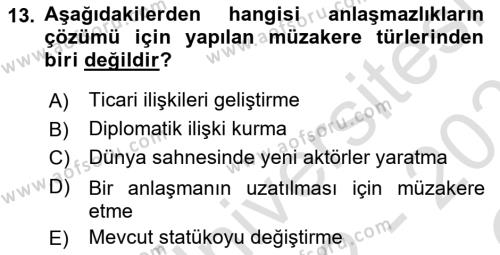 Diplomasi Tarihi Dersi 2022 - 2023 Yılı Yaz Okulu Sınavı 13. Soru