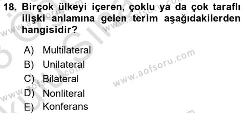 Diplomasi Tarihi Dersi 2022 - 2023 Yılı Yaz Okulu Sınavı 18. Soru