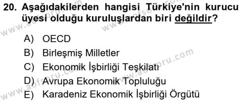 Diplomasi Tarihi Dersi 2022 - 2023 Yılı Yaz Okulu Sınavı 20. Soru