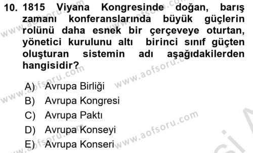 Diplomasi Tarihi Dersi 2023 - 2024 Yılı (Vize) Ara Sınavı 10. Soru