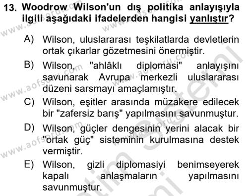 Diplomasi Tarihi Dersi 2023 - 2024 Yılı (Vize) Ara Sınavı 13. Soru