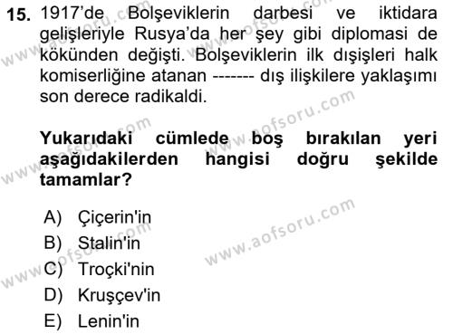 Diplomasi Tarihi Dersi 2023 - 2024 Yılı (Vize) Ara Sınavı 15. Soru