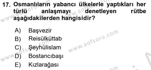 Diplomasi Tarihi Dersi 2023 - 2024 Yılı (Vize) Ara Sınavı 17. Soru