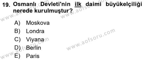 Diplomasi Tarihi Dersi 2023 - 2024 Yılı (Vize) Ara Sınavı 19. Soru