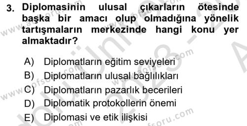 Diplomasi Tarihi Dersi 2023 - 2024 Yılı (Vize) Ara Sınavı 3. Soru