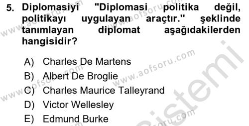 Diplomasi Tarihi Dersi 2023 - 2024 Yılı (Vize) Ara Sınavı 5. Soru