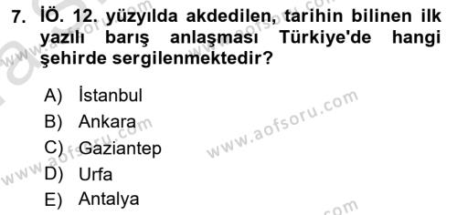 Diplomasi Tarihi Dersi 2023 - 2024 Yılı (Vize) Ara Sınavı 7. Soru