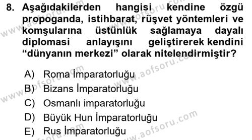 Diplomasi Tarihi Dersi 2023 - 2024 Yılı (Vize) Ara Sınavı 8. Soru