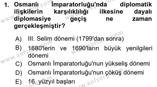 Diplomasi Tarihi Dersi 2023 - 2024 Yılı (Final) Dönem Sonu Sınavı 1. Soru