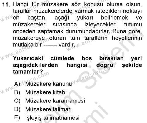 Diplomasi Tarihi Dersi 2023 - 2024 Yılı (Final) Dönem Sonu Sınavı 11. Soru