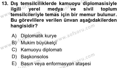 Diplomasi Tarihi Dersi 2023 - 2024 Yılı (Final) Dönem Sonu Sınavı 13. Soru