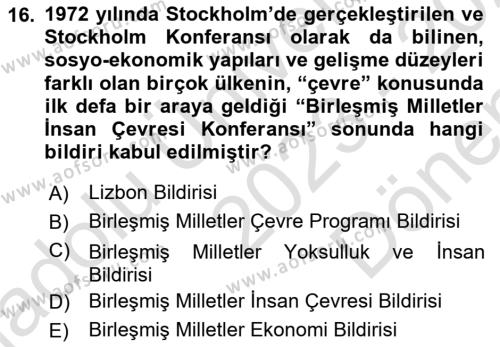 Diplomasi Tarihi Dersi 2023 - 2024 Yılı (Final) Dönem Sonu Sınavı 16. Soru