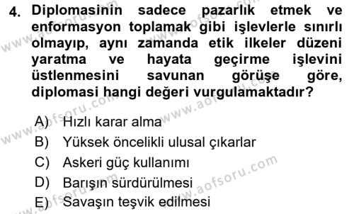 Diplomasi Tarihi Dersi 2023 - 2024 Yılı (Final) Dönem Sonu Sınavı 4. Soru