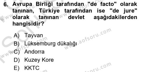 Diplomasi Tarihi Dersi 2023 - 2024 Yılı (Final) Dönem Sonu Sınavı 6. Soru