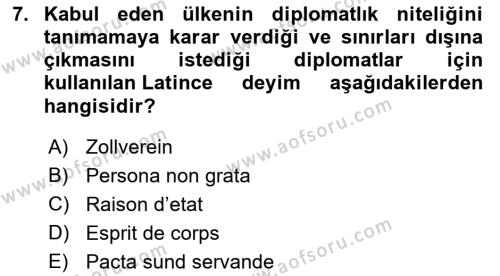 Diplomasi Tarihi Dersi 2023 - 2024 Yılı (Final) Dönem Sonu Sınavı 7. Soru