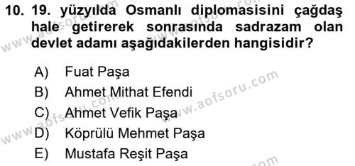 Diplomasi Tarihi Dersi 2023 - 2024 Yılı Yaz Okulu Sınavı 10. Soru