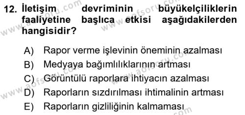 Diplomasi Tarihi Dersi 2023 - 2024 Yılı Yaz Okulu Sınavı 12. Soru