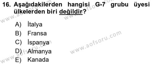 Diplomasi Tarihi Dersi 2023 - 2024 Yılı Yaz Okulu Sınavı 16. Soru