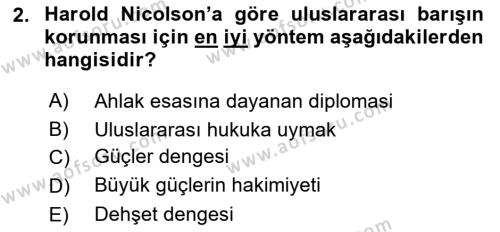 Diplomasi Tarihi Dersi 2023 - 2024 Yılı Yaz Okulu Sınavı 2. Soru