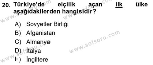 Diplomasi Tarihi Dersi 2023 - 2024 Yılı Yaz Okulu Sınavı 20. Soru