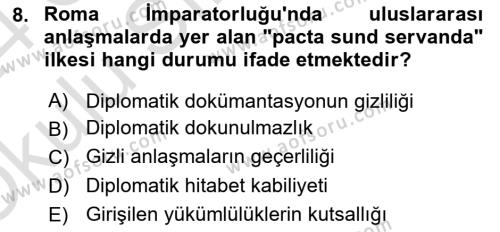 Diplomasi Tarihi Dersi 2023 - 2024 Yılı Yaz Okulu Sınavı 8. Soru