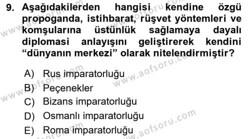 Diplomasi Tarihi Dersi 2023 - 2024 Yılı Yaz Okulu Sınavı 9. Soru