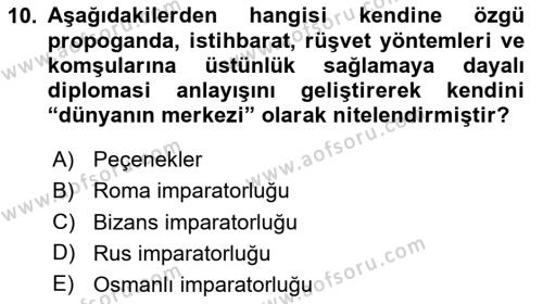 Diplomasi Tarihi Dersi 2024 - 2025 Yılı (Vize) Ara Sınavı 10. Soru