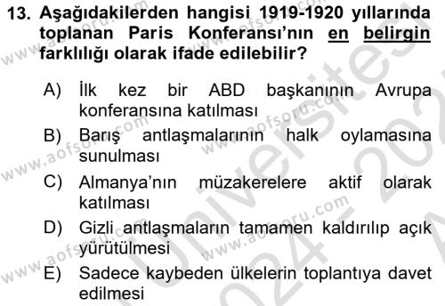 Diplomasi Tarihi Dersi 2024 - 2025 Yılı (Vize) Ara Sınavı 13. Soru