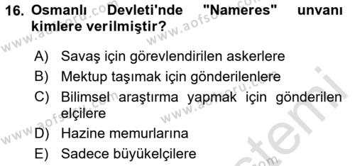 Diplomasi Tarihi Dersi 2024 - 2025 Yılı (Vize) Ara Sınavı 16. Soru