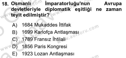 Diplomasi Tarihi Dersi 2024 - 2025 Yılı (Vize) Ara Sınavı 18. Soru