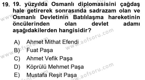 Diplomasi Tarihi Dersi 2024 - 2025 Yılı (Vize) Ara Sınavı 19. Soru