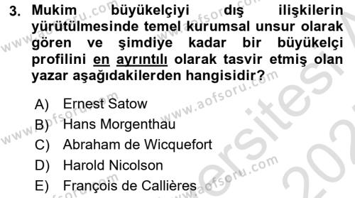 Diplomasi Tarihi Dersi 2024 - 2025 Yılı (Vize) Ara Sınavı 3. Soru